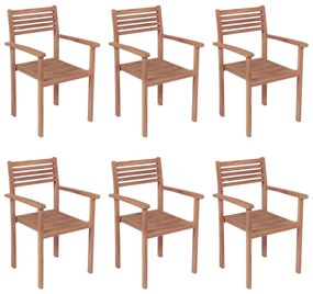 Καρέκλες Κήπου Στοιβαζόμενες 6 τεμ Μασίφ Ξύλο Teak με Μαξιλάρια - Ανθρακί
