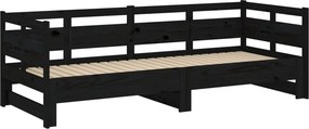 vidaXL Καναπές Κρεβάτι Συρόμενος Μαύρος 2x(90x190) εκ. Μασίφ Πεύκο