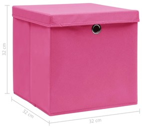 Κουτιά Αποθήκευσης με Καπάκια 10 τεμ Ροζ 32x32x32εκ Υφασμάτινα - Ροζ