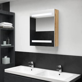 vidaXL Καθρέφτης Μπάνιου με Ντουλάπι &amp; LED Λευκό και Δρυς 50x14x60 εκ.