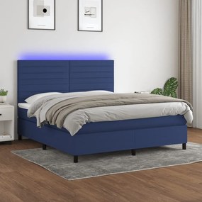 ΚΡΕΒΑΤΙ BOXSPRING ΜΕ ΣΤΡΩΜΑ &amp; LED ΜΠΛΕ 160X200 ΕΚ. ΥΦΑΣΜΑΤΙΝΟ 3134971