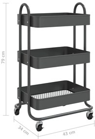 vidaXL Τροχήλατη Βάση 3 Επιπέδων Ανθρακί 43 x 34 x 79 εκ. από Ατσάλι