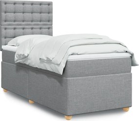 vidaXL Κρεβάτι Boxspring με Στρώμα Ανοιχτό Γκρι 100x200 εκ. Υφασμάτινο