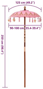 vidaXL Μπαλινέζικη Ομπρέλα Ροζ (90-100) x 260 εκ