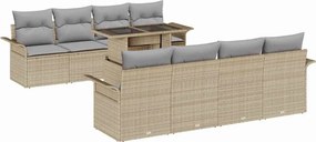 vidaXL Σετ Καναπέ Κήπου με μαξιλάρι 9 pcs Μπεζ Πολυ ράταν