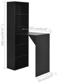 vidaXL Τραπέζι Μπαρ με Ράφι Μαύρο 115 x 59 x 200 εκ.