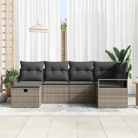 vidaXL Σετ Καναπέ Κήπου με μαξιλάρι 6 pcs Γκρι Πολυ ράταν