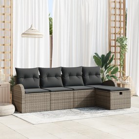vidaXL σετ καναπέδων κήπου 5 τεμαχίων με μαξιλάρια Γκρι Πολυ Ρατάν