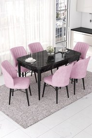 Extendable Dining Table &amp; Chairs Set (7 Pieces) Nef - Black Marble, Pink Black Marble
Pink