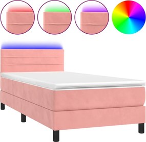 vidaXL Κρεβάτι Boxspring με Στρώμα &amp; LED Ροζ 80 x 200 εκ. Βελούδινο