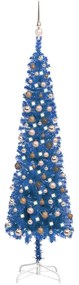 vidaXL Χριστουγεννιάτικο Δέντρο Slim με LED & Μπάλες Μπλε 210 εκ.