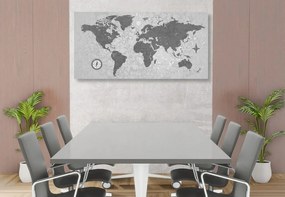 Εικόνα στον παγκόσμιο χάρτη από φελλό με πυξίδα σε στυλ ρετρό σε ασπρόμαυρο σχέδιο - 100x50  peg
