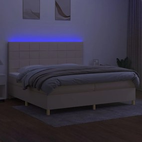 vidaXL Κρεβάτι Boxspring με Στρώμα & LED Κρεμ 200x200 εκ. Υφασμάτινο