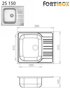 Νεροχύτης Fortinox Valley-Μήκος: 58 εκ.
