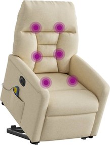 vidaXL Πολυθρόνα Μασάζ Ηλεκ. Ανακλινόμενη με Ανύψωση Κρεμ Υφασμάτινη