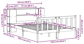 Κρεβάτι Βιβλιοθήκη Χωρίς Στρώμα 120x190 εκ Μασίφ Ξύλο Πεύκου - Καφέ