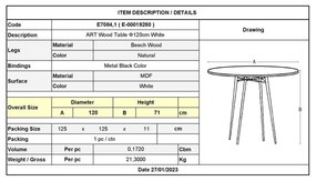 Τραπέζι Wood ART Λευκό D.120cm H.71cm