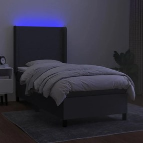 Κρεβάτι Boxspring με Στρώμα &amp; LED Σκ.Γκρι 90x200 εκ. Υφασμάτινο - Γκρι