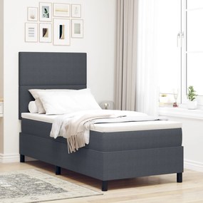 Κρεβάτι Box Spring με Στρώμα Σκούρο Γκρι 100x200 εκ. Ύφασμα Βελούδου