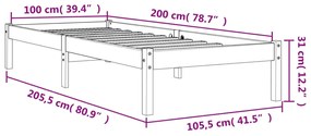 Σκελετός Κρεβ. Χωρίς Στρώμα Καφέ Κεριού 100x200 εκ Μασίφ Πεύκο - Καφέ