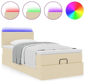 vidaXL Οθωμανικό κρεβάτι με στρώμα &amp; LEDs Cream 100x200 cm Ύφασμα