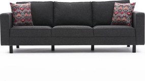 Τριθέσιος Καναπές Ανθρακί KALE LINEN 91x222x83