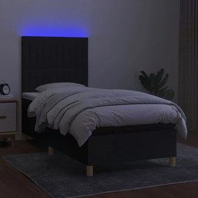vidaXL Κρεβάτι Boxspring με Στρώμα &amp; LED Μαύρο 90x190 εκ. Υφασμάτινο