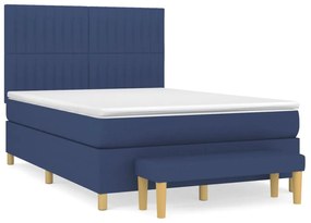 vidaXL Κρεβάτι Boxspring με Στρώμα Μπλε 140x190 εκ. Υφασμάτινο