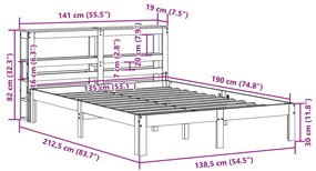 Πλαίσιο Κρεβατιού με Κεφαλάρι 135x190 εκ. από Μασίφ Ξύλο Πεύκου - Καφέ