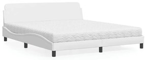 Κρεβάτι με Στρώμα Μαύρο 180x200 εκ. από Συνθετικό δέρμα - Λευκό