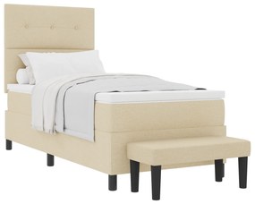 vidaXL Κρεβάτι με Στρώμα & Πάγκο Κρέμα 100x200 εκ. Ύφασμα