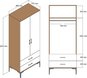 Διφυλλη Ντουλαπα Καρυδια KUMSAL 47.5x160x201.4