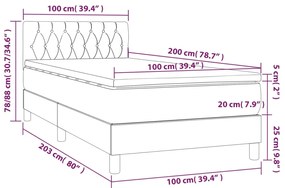 vidaXL Κρεβάτι Boxspring με Στρώμα Ανοιχτό Γκρι 100x200 εκ. Υφασμάτινο