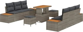 vidaXL Σετ Καναπέ Κήπου με μαξιλάρι 9 pcs Γκρι Πολυ ράταν