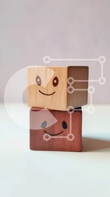 Intra Συλλεκτικό Ξύλινο Παζλ Plywood  4mm - Ξύλινοι μπλοκ με χαμογελαστά πρόσωπα Σε Ξύλινο Κουτί - Διαστάσεις: 10x10 cm – 25 κομμάτια