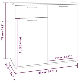 Ντουλάπι Γκρι Sonoma 80 x 36 x 75 εκ. από Επεξεργασμένο Ξύλο - Γκρι