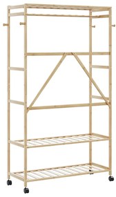 Ράφι ρούχων με ράφια και ρόδες 110x40x180 εκ. Μπαμπού - Καφέ