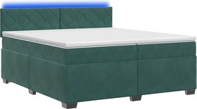 vidaXL Κρεβάτι Box Spring με Στρώμα και LED Σκούρο Πράσινο Βελούδο