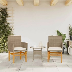 vidaXL Καρέκλες Κήπου 2 τεμ. Μπεζ Συνθ. Ρατάν/Μασίφ Ξύλο+Μαξιλάρια