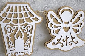 Σετ των 2 Intra απο ξύλο plywood 3mm-4mm πάχος Χριστουγεννιάτικο Banner | Γιρλάντα διακοπών | CNC Δίασταση 15x15 cm INTRAFABR-109751411