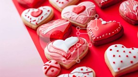 Σετ των 2 Intra Συλλεκτικό Ξύλινο Παζλ Plywood 4mm - Μπισκότα σε σχήμα καρδιάς σε ένα κόκκινο τραπέζι Σε Ξύλινο Κουτί - Διαστάσεις: 10x10 cm – 25 κομμάτια