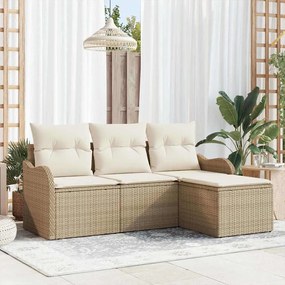 vidaXL Σετ Καναπέ Κήπου με μαξιλάρι 4 pcs Μπεζ Πολυ ράταν