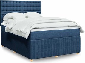 vidaXL Κρεβάτι Boxspring με Στρώμα Μπλε 140x190 εκ. Υφασμάτινο