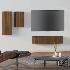 vidaXL Σετ Επίπλων Τηλεόρασης 4 Τεμαχίων Καφέ δρυς Επεξ. Ξύλο