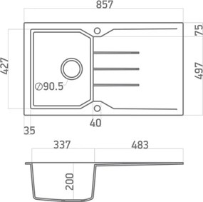 Sanitec Ultra Granite 805 (86x50) - Γρανιτένιος νεροχύτης - Ocra