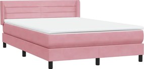 vidaXL Box Spring κρεβάτι με στρώμα ροζ 140x220 cm Βελούδινο