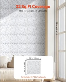 VEVOR 3D Wall Panels 33-Pack 11.81x11.81'' PVC 32 Sq.Ft Coverage Diamond White