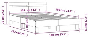 Πλαίσιο Κρεβατιού με Κεφαλάρι Γκρι sonoma 135x190εκ. Επεξ. Ξύλο - Γκρι