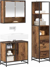 vidaXL Σετ Επίπλων Μπάνιου 3 τμχ. Παλιό Ξύλο 35 x 37,5 x 166 εκ.