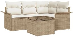 vidaXL Σετ Καναπέ Κήπου με μαξιλάρι 5 pcs Μπεζ Πολυ ράταν
